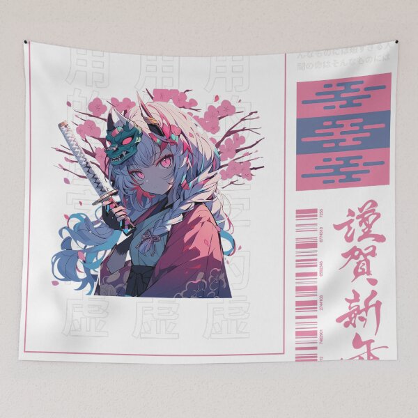 Item preview, anime girl with sword and mask designed and sold by karpuz-design.