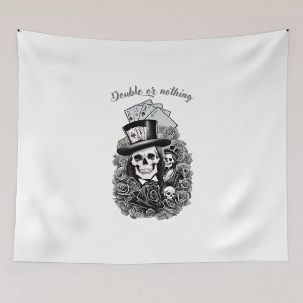 Item preview, Double or nothing tattoo design of skulls and roses with black and white aces. designed and sold by MonstersVariety.