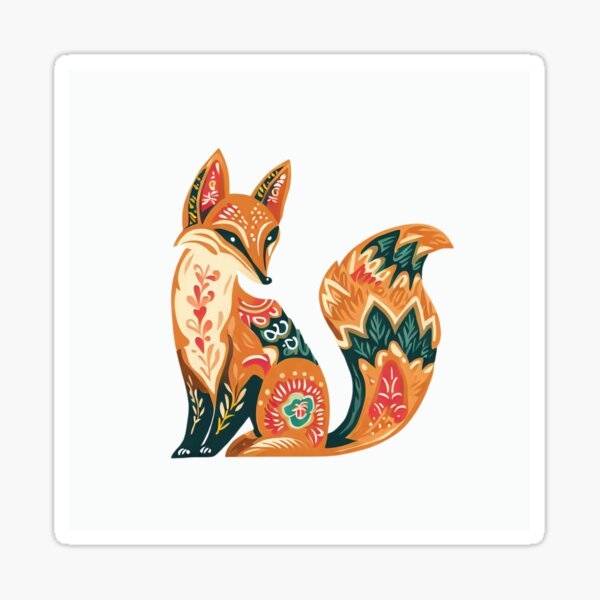 Item preview, Folk art fox  designed and sold by Pommallina.