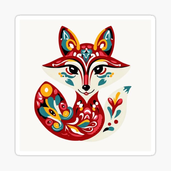 Item preview, Folk art fox  designed and sold by Pommallina.