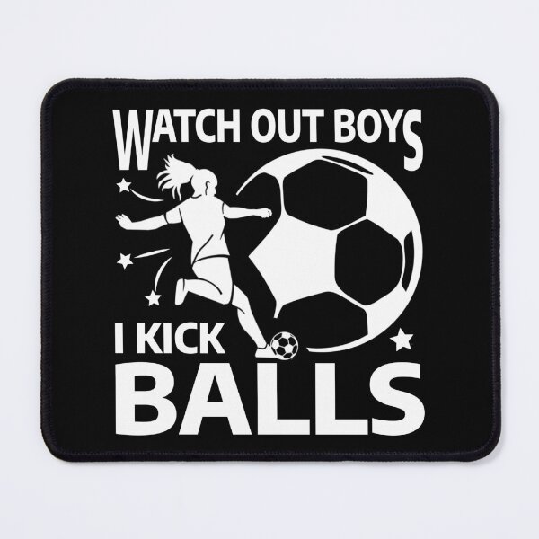 Item preview, Soccer girls / Watch out boys I kick balls / female soccer player kicking girl silhouette in white designed and sold by portrait4you.