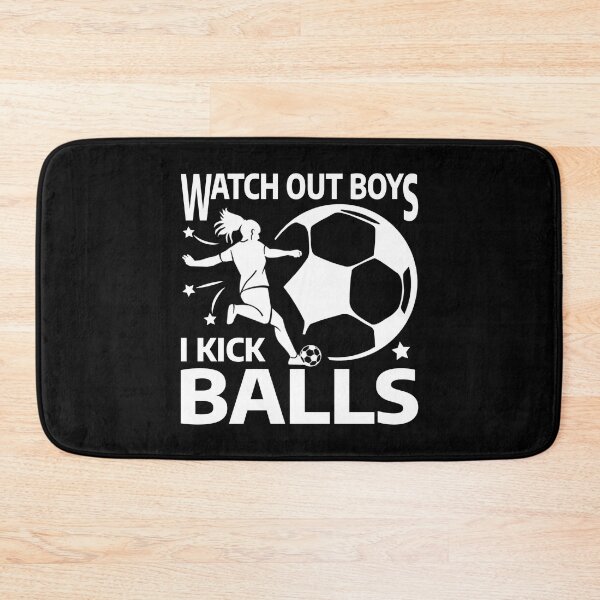 Item preview, Soccer girls / Watch out boys I kick balls / female soccer player kicking girl silhouette in white designed and sold by portrait4you.