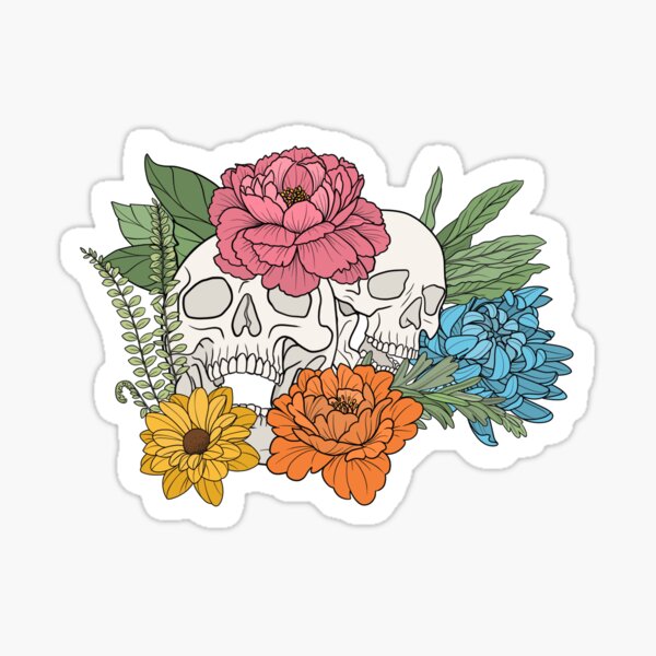 Vista previa del artículo con la obra «Calavera floreciente», diseñado y vendido por LuckyFrogDesign.