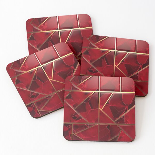Item preview, Ruby Red Tile Design with Geometric Gold Accents designed and sold by SweetWhiskers.