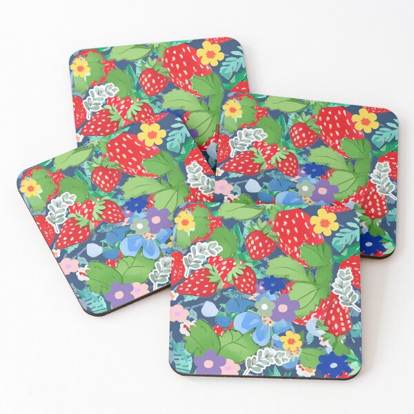 Item preview, Wild strawberries on blue designed and sold by SophieClimaArt.