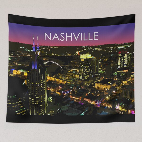 Item preview, Nashville, Tennessee, City, Skyline, Night, USA, Travel Print designed and sold by summattodraw.