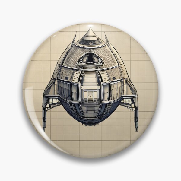 Item preview, Charming Retro Sci-Fi Spaceship Design plan drawing designed and sold by Glimmersmith.