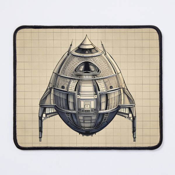Item preview, Charming Retro Sci-Fi Spaceship Design plan drawing designed and sold by Glimmersmith.