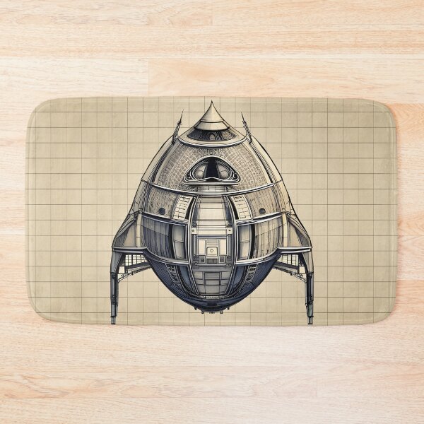 Item preview, Charming Retro Sci-Fi Spaceship Design plan drawing designed and sold by Glimmersmith.