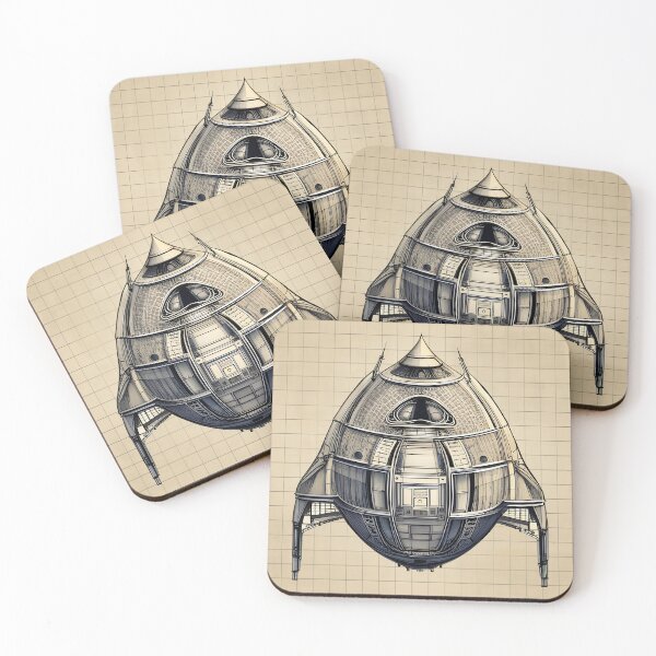 Item preview, Charming Retro Sci-Fi Spaceship Design plan drawing designed and sold by Glimmersmith.