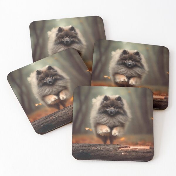 Item preview, Keeshond Leap over a trunk in Autumn Wood - Nature Dog Art designed and sold by Woof-n-Wear.