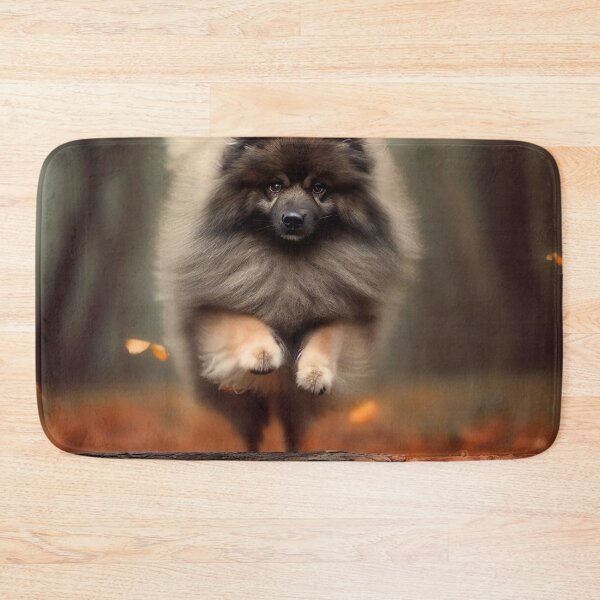 Item preview, Keeshond Leap over a trunk in Autumn Wood - Nature Dog Art designed and sold by Woof-n-Wear.