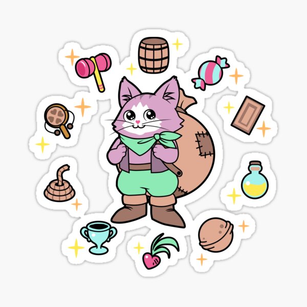 Comerciante de gatos Neko. Secret of Mana (blanco) Pegatina