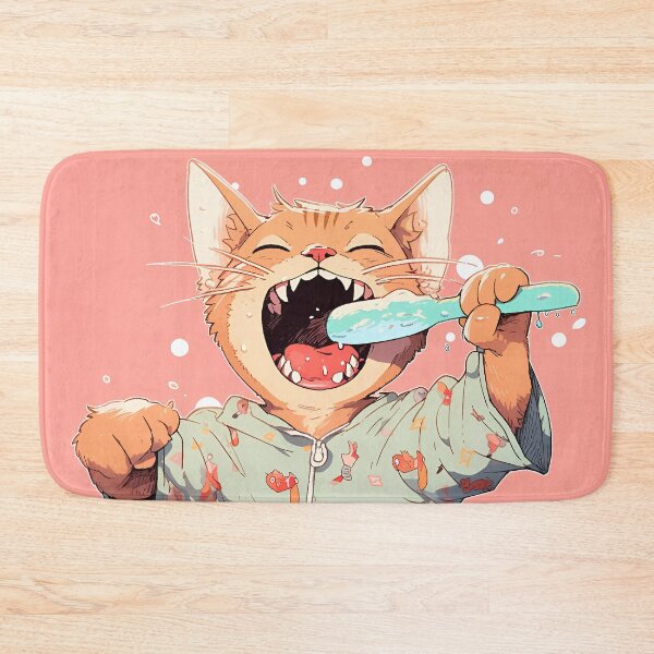 Item preview, Cute tabby cat brushing his teeth before bed designed and sold by KERaney.