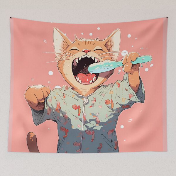 Item preview, Cute tabby cat brushing his teeth before bed designed and sold by KERaney.