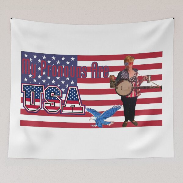 Item preview, Silly Julien Baker "my pronouns are USA" flag designed and sold by QuirkyDesignsINC.
