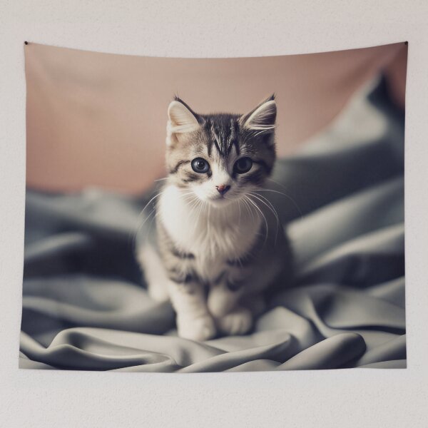 Item preview, Small cat on grey fabric designed and sold by Reunimage.