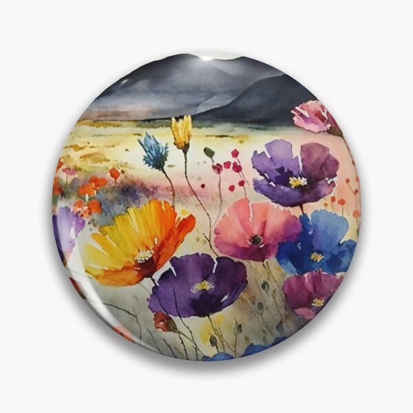 Item preview, Watercolor: Flowers In A Field Among Mountains designed and sold by TaraTs.