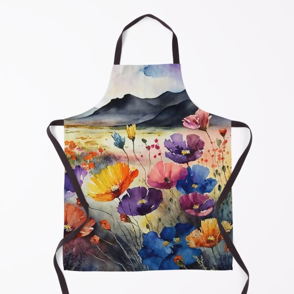 Item preview, Watercolor: Flowers In A Field Among Mountains designed and sold by TaraTs.