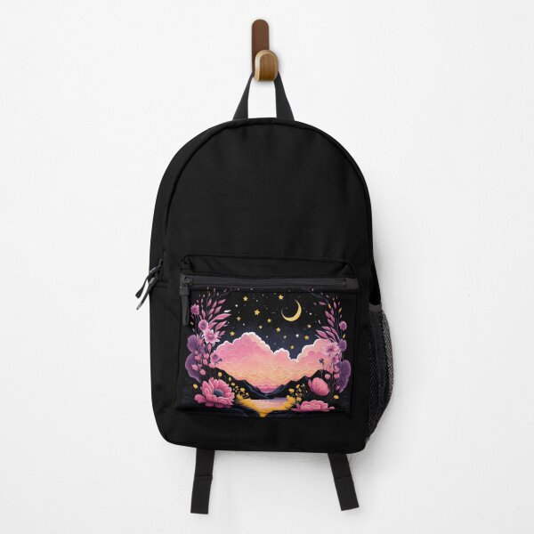 Item preview, Mountains Cloudy Starry Sky Moon and Stars Pink Flowers designed and sold by Shaymalily.