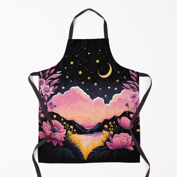 Item preview, Mountains Cloudy Starry Sky Moon and Stars Pink Flowers designed and sold by Shaymalily.
