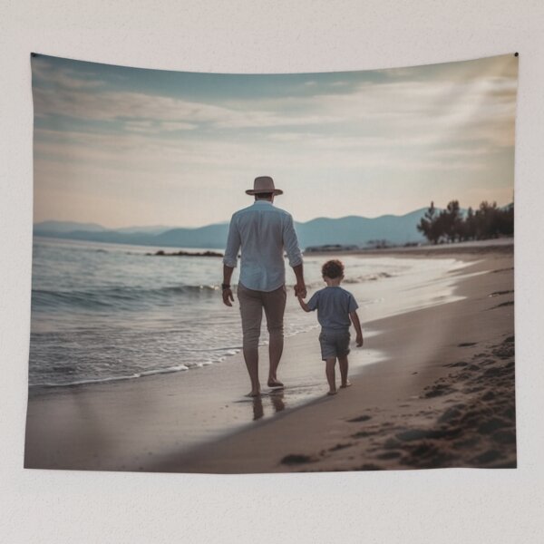Item preview, Bonds of Love - Father and Son Walking on the Beach Photograph designed and sold by Dubage603.