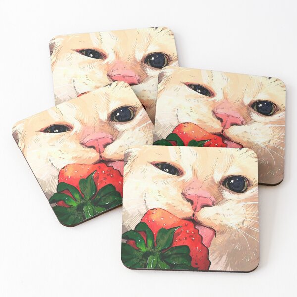 Item preview, Cute cat eats strawberries designed and sold by Hot-Anime-.