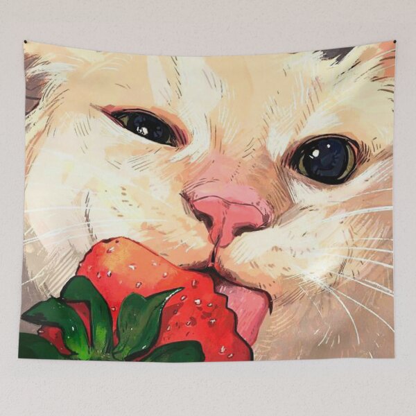 Item preview, Cute cat eats strawberries designed and sold by Hot-Anime-.