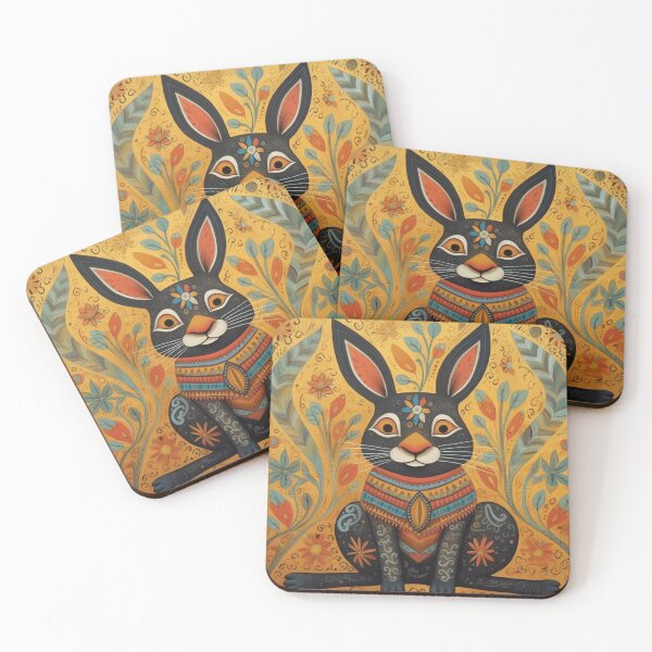 Item preview, flowery rabbit, folk art style designed and sold by SBD-Shop.