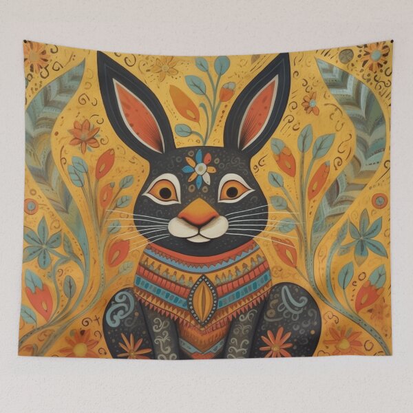 Item preview, flowery rabbit, folk art style designed and sold by SBD-Shop.