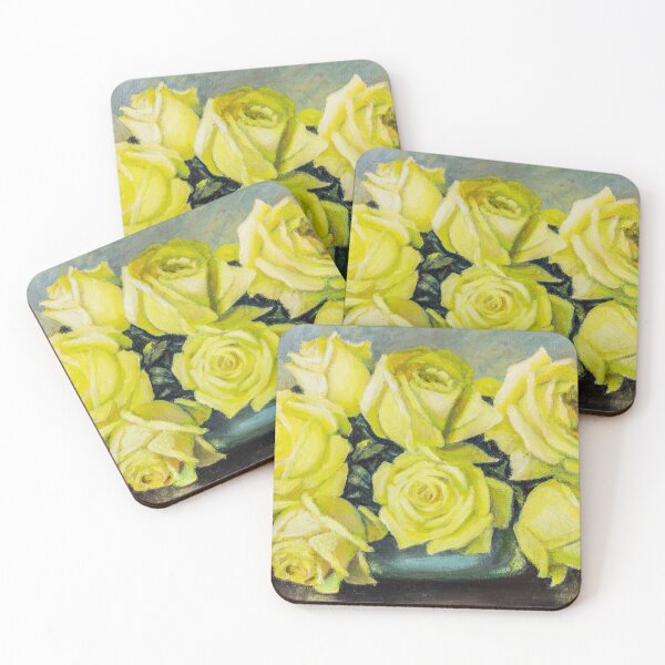 Item preview, Green vase with yellow roses painting designed and sold by ArtyBuys.