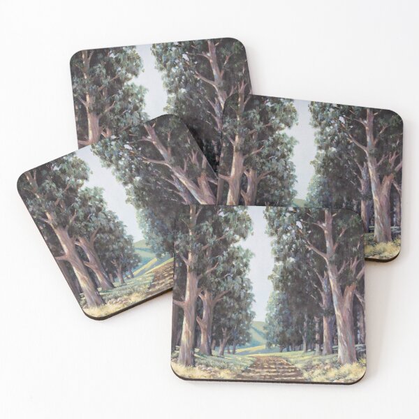 Item preview, Impressionistic oil painting of sun dappled eucalyptus trees on both sides of a dirt road designed and sold by ArtyBuys.