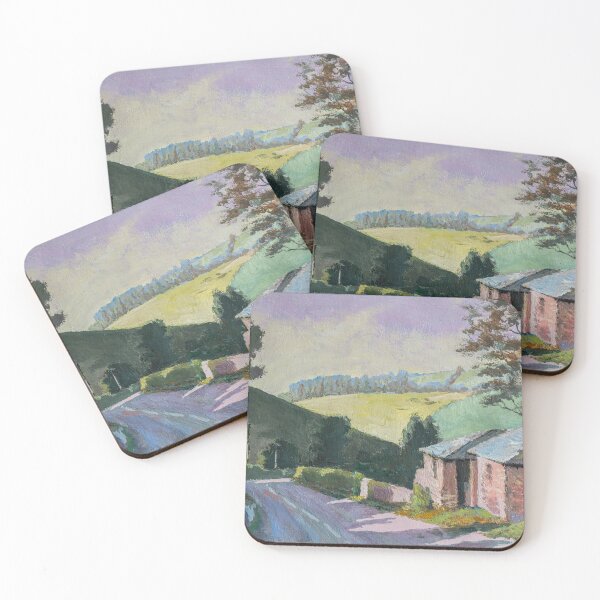 Item preview, Impressionistic oil painting with a few plain houses next to a road with mountains in background, French/ Italian type scene designed and sold by ArtyBuys.