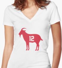Goat Tom Brady 12 Merchandise Women's Fitted V-Neck T-Shirt