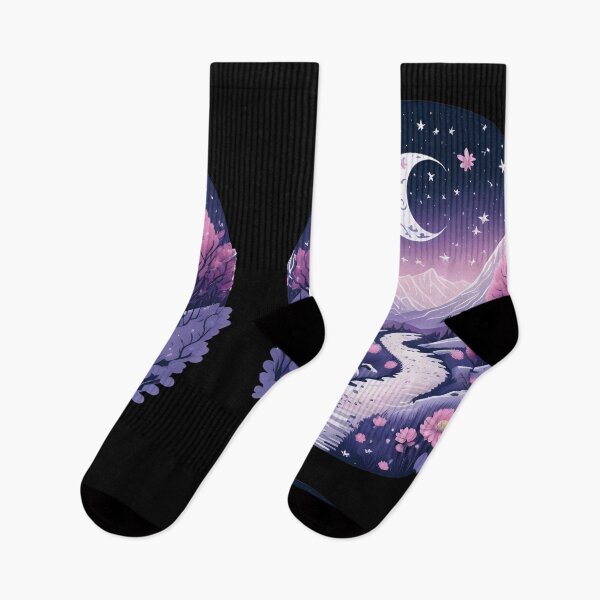 Item preview, Winter Mountain Moon and Stars Pink Flowers designed and sold by Shaymalily.