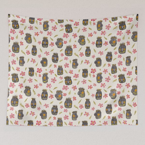Item preview, Watercolour Black Cockatoos Geraldton Wax Flowers Cream designed and sold by Lozzie Eliza Designs.