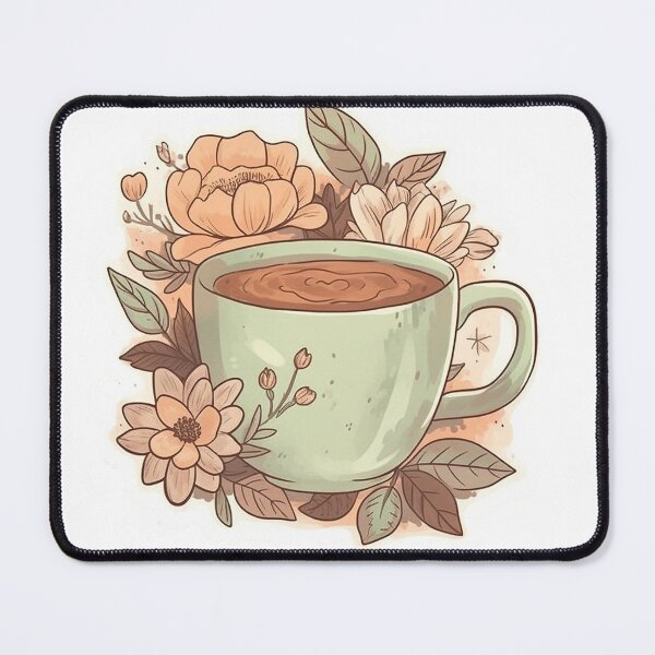 Item preview, green cup of coffee, leaves and flowers designed and sold by AstraNovaStudio.