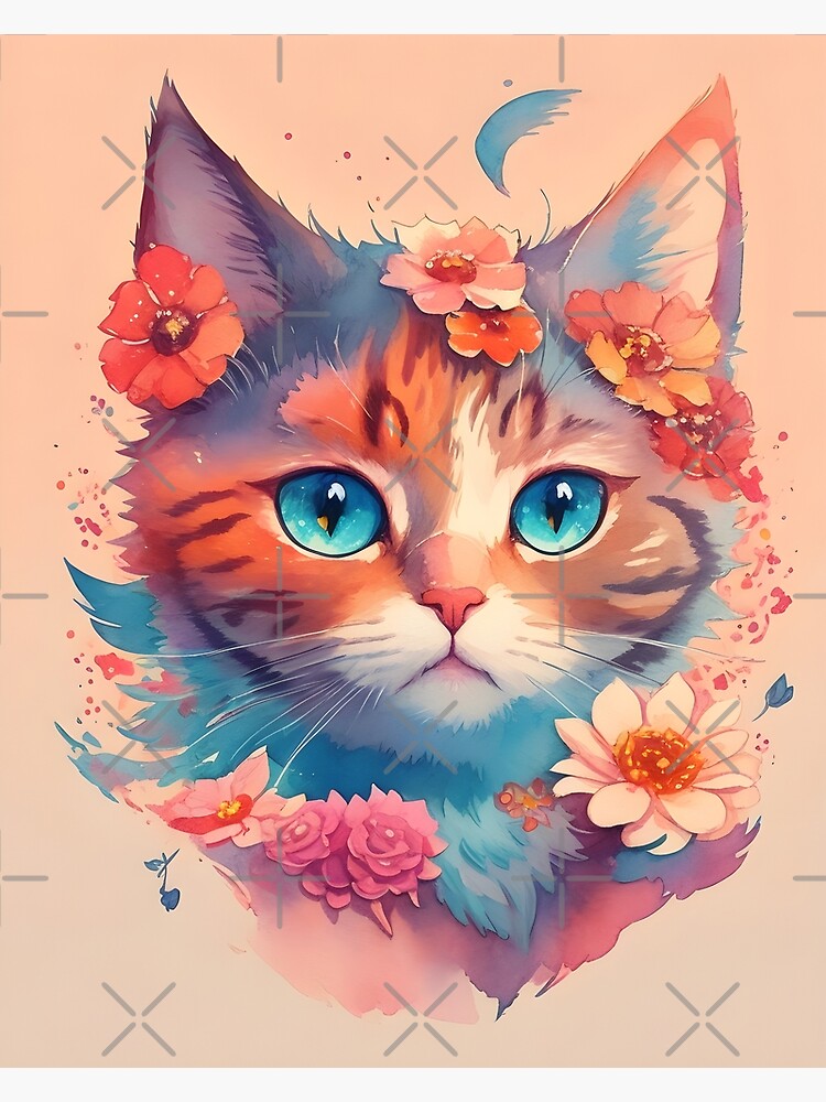 Prints, Cards & Posters a print of vivid cute kitten head, retro aesthetic  Poster Poster for Sale by Somkid Manowong