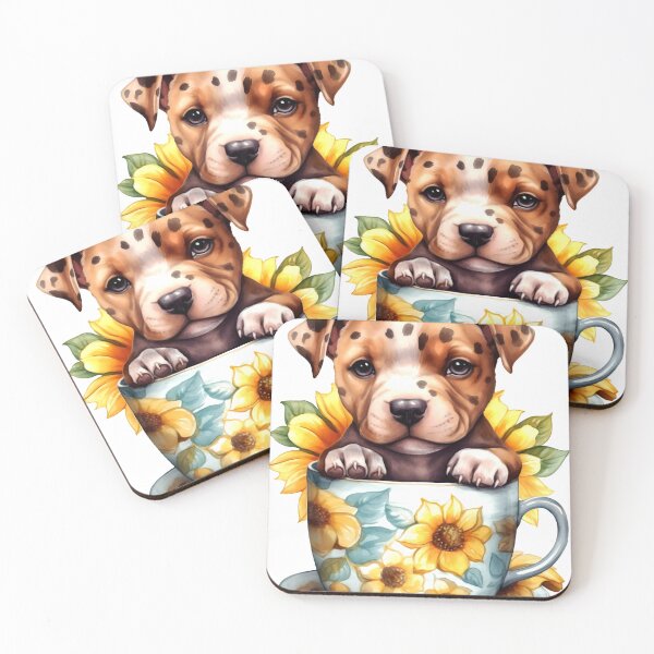 Item preview, American Pit Bull Terrier Clipart, Dog in Sunflower Tea Cup, Sunflower Teacup Art, Pup in Mug, Garden Dog, Tea Time Pup, Sunny Cute Print designed and sold by CoolorPainting.