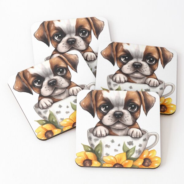 Item preview, Boxer Clipart, Dog in Sunflower Tea Cup, Sunflower Teacup Art, Pup in Mug, Garden Dog, Tea Time Pup, Sunny Cute Print designed and sold by CoolorPainting.