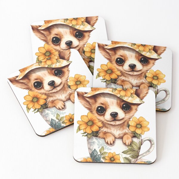 Item preview, Chihuahua Clipart, Dog in Sunflower Tea Cup, Sunflower Teacup Art, Pup in Mug, Garden Dog, Tea Time Pup, Sunny Cute Print designed and sold by CoolorPainting.