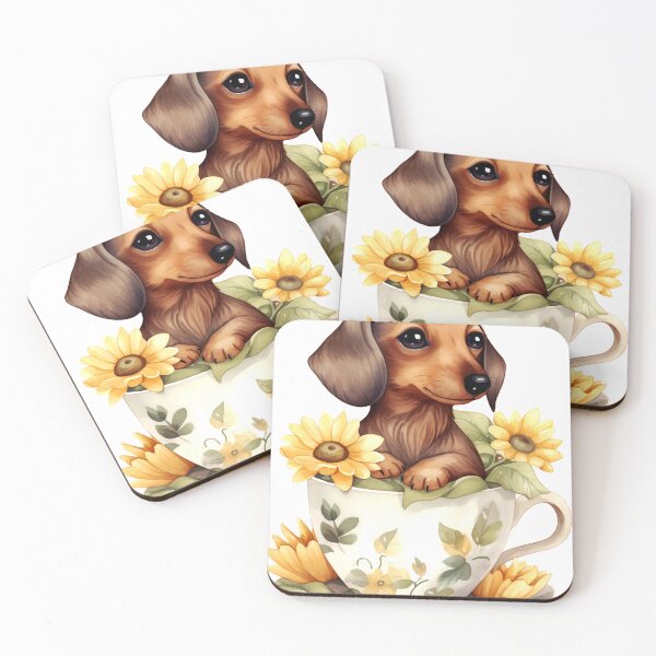 Item preview, Dachshund Clipart, Dog in Sunflower Tea Cup, Sunflower Teacup Art, Pup in Mug, Garden Dog, Tea Time Pup, Sunny Cute Print designed and sold by CoolorPainting.