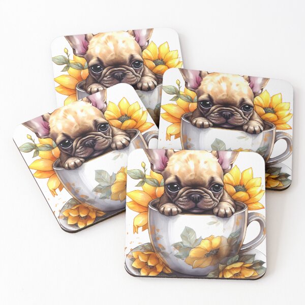Item preview, French Bulldog Clipart, Dog in Sunflower Tea Cup, Sunflower Teacup Art, Pup in Mug, Garden Dog, Tea Time Pup, Sunny Cute Print designed and sold by CoolorPainting.