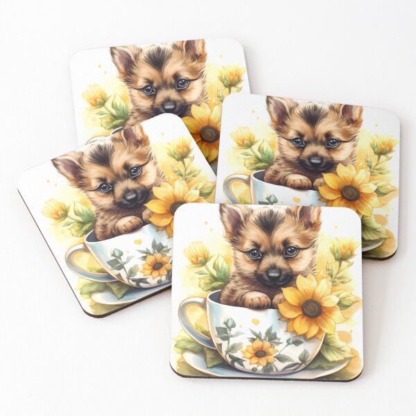 Item preview, German Shepherd Clipart, Dog in Sunflower Tea Cup, Sunflower Teacup Art, Pup in Mug, Garden Dog, Tea Time Pup, Sunny Cute Print designed and sold by CoolorPainting.
