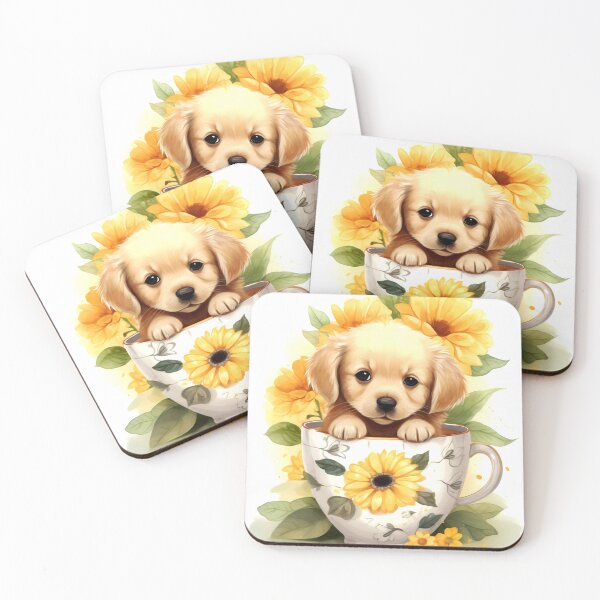 Artikelvorschau, Golden Retriever Clipart, Dog in Sunflower Tea Cup, Sunflower Teacup Art, Pup in Mug, Garden Dog, Tea Time Pup, Sunny Cute Print entworfen und verkauft von CoolorPainting.