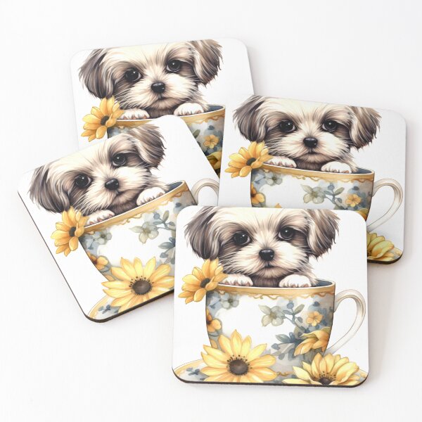 Item preview, Shih Tzu Clipart, Dog in Sunflower Tea Cup, Sunflower Teacup Art, Pup in Mug, Garden Dog, Tea Time Pup, Sunny Cute Print designed and sold by CoolorPainting.