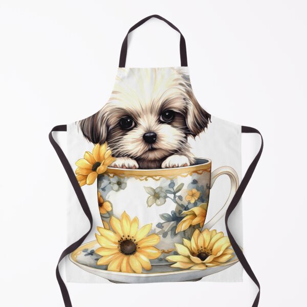 Item preview, Shih Tzu Clipart, Dog in Sunflower Tea Cup, Sunflower Teacup Art, Pup in Mug, Garden Dog, Tea Time Pup, Sunny Cute Print designed and sold by CoolorPainting.