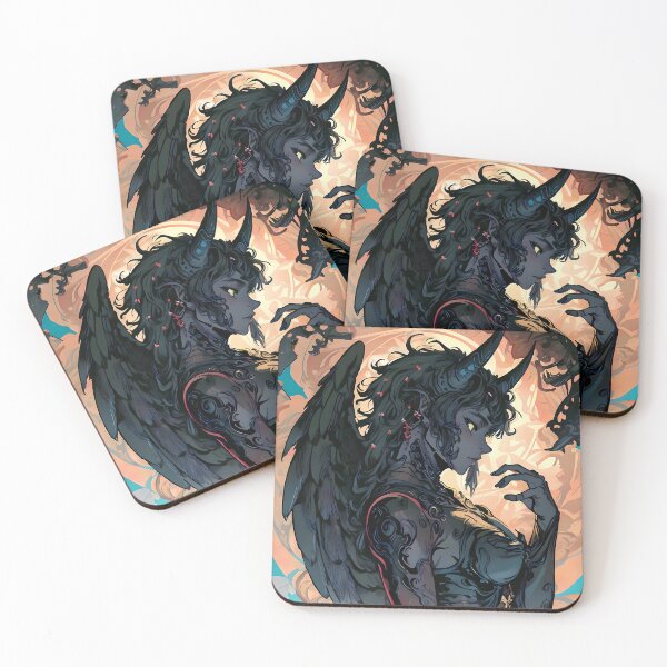 Item preview, Mythical Fantasy Girl with Feathered Wings and Horns designed and sold by ByteyCreatives.