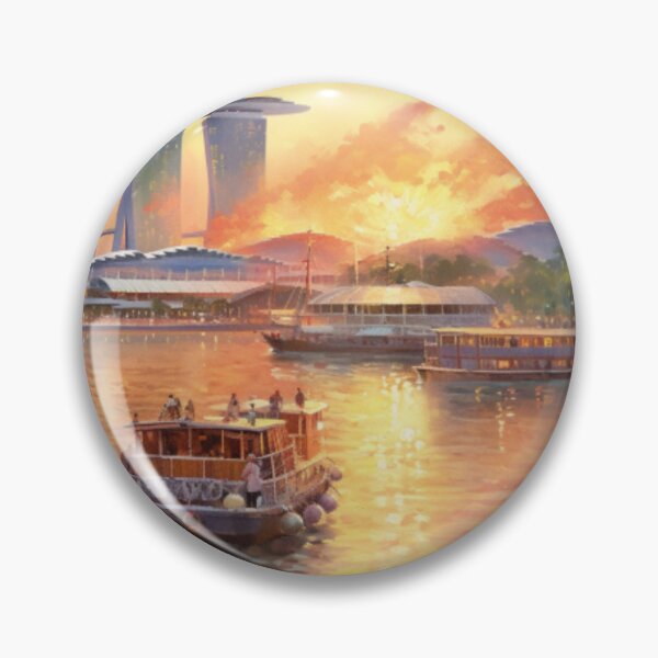 Item preview, Singapore Waterfront Impressions: Captivating Harbor Scenes in Expressive Brushstrokes designed and sold by HeritageJapArt.