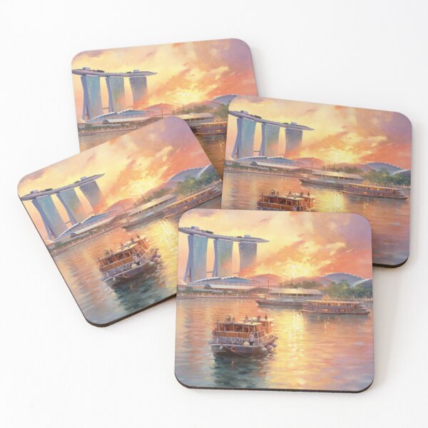 Item preview, Singapore Waterfront Impressions: Captivating Harbor Scenes in Expressive Brushstrokes designed and sold by HeritageJapArt.